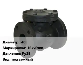 Клапан чугунный 40 16кч9нж Ру25 подъемный